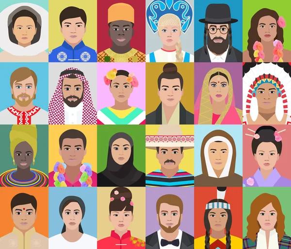 Portretten van mensen van verschillende nationaliteiten, vector illustrat — Stockvector