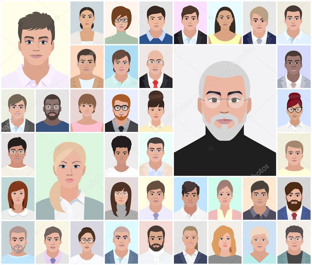 Portraits of different people, choice, vector 