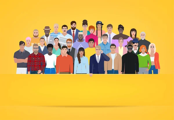 Grupo de personas sobre fondo amarillo, ilustración vectorial — Archivo Imágenes Vectoriales