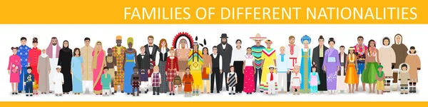 Familjer av olika nationaliteter, vektorillustration — Stock vektor