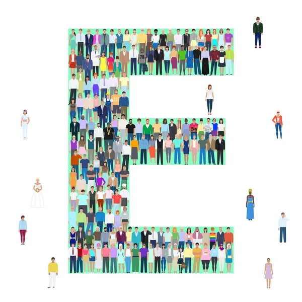 Lettre E, différentes personnes, illustration vectorielle — Image vectorielle
