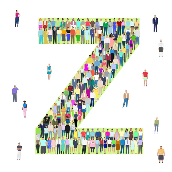 Carta Z, pessoas diferentes, ilustração vetorial —  Vetores de Stock
