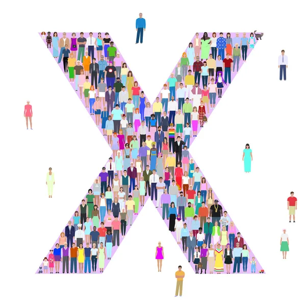 X betű, a különböző emberek, a vektoros illusztráció — Stock Vector