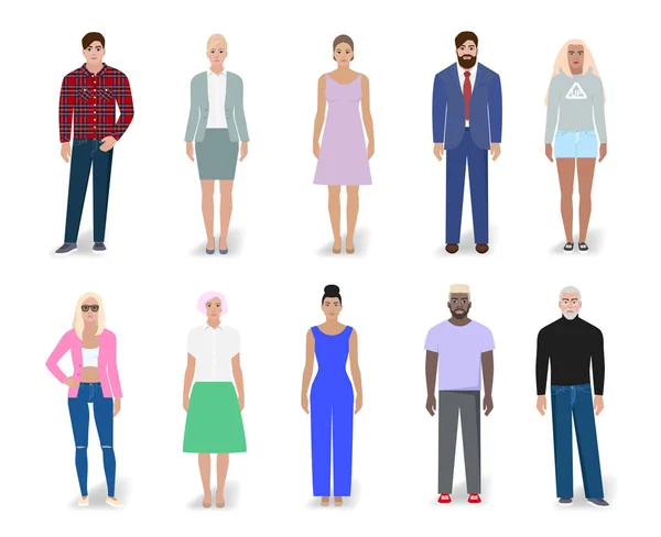 Σετ μόδας άνθρωποι διαφορετικοί άνθρωποι, εικονογράφηση διάνυσμα — Διανυσματικό Αρχείο