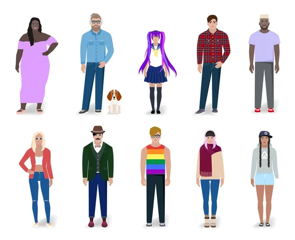 Set van verschillende kleurrijke mensen vectorillustratie — Stockvector