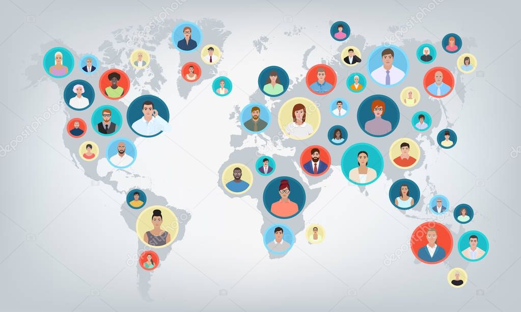 People on the world map, vector illustration