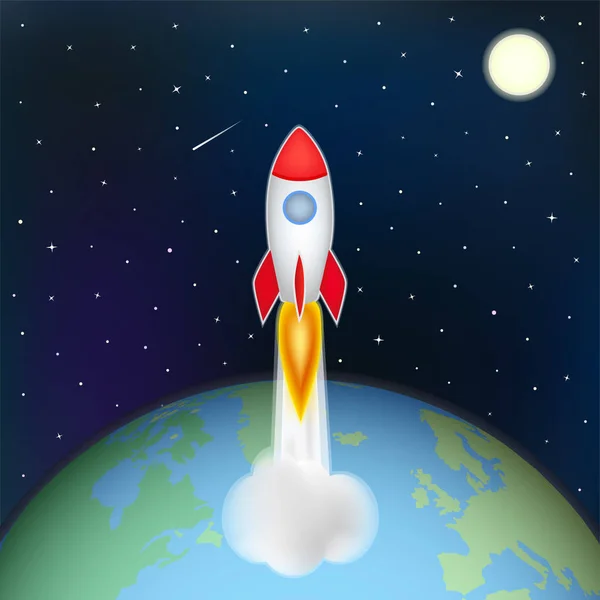 Foguete voando no espaço, ilustração vetorial — Vetor de Stock