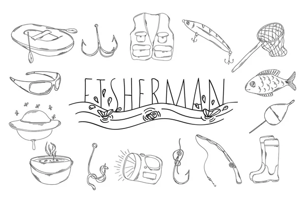 Велика колекція лінійних ручних значків для риболовлі. Векторні — стоковий вектор