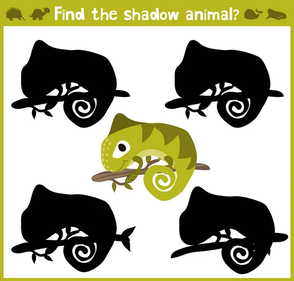 Juegos educativos para niños, dibujos animados para niños en edad preescolar. Encuentra el tono adecuado para los animales camaleón verde. Vector — Vector de stock