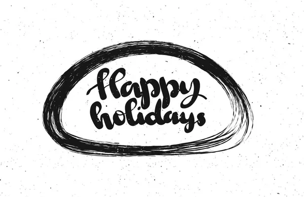 Tarjetas de felicitación con Navidad y vacaciones de año nuevo. Inscripción de letras a mano con felicitaciones sobre fondo festivo con textura grunge. Vector — Vector de stock