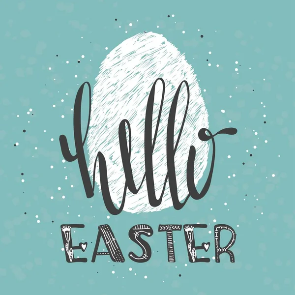 Hola letras de Pascua estilo caligrafía moderna. Frases de Pascua escritas a mano.Plantillas de texto de tarjetas de felicitación con huevos de Pascua. Feliz Pascua letras estilo caligrafía moderna. Vector — Vector de stock