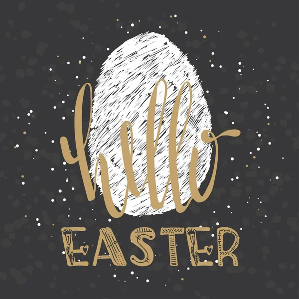 Hola letras de Pascua estilo caligrafía moderna. Frases de Pascua escritas a mano.Plantillas de texto de tarjetas de felicitación con huevos de Pascua. Feliz Pascua letras estilo caligrafía moderna. Vector — Vector de stock