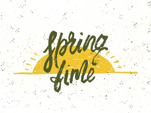 Time spring. Solar frame with text. Romantic greeting card. Spring time formulation with a hand drawn on white background. Vector Royalty Free Stock Vectors