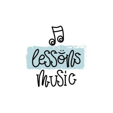 Eğitim ve değerlendirme kavramı. Logo dersleri müzik beyaz kağıda yazı el. Yukarıdan görüntüleyin. Vektör
