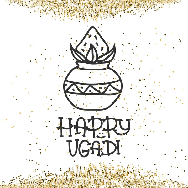Ευτυχισμένη Ugadi. Το ινδουιστών νέο έτος. Πρότυπο ευχετήριας κάρτας για διακοπές. κατσαρόλα με καρύδα. Διάνυσμα — Διανυσματικό Αρχείο