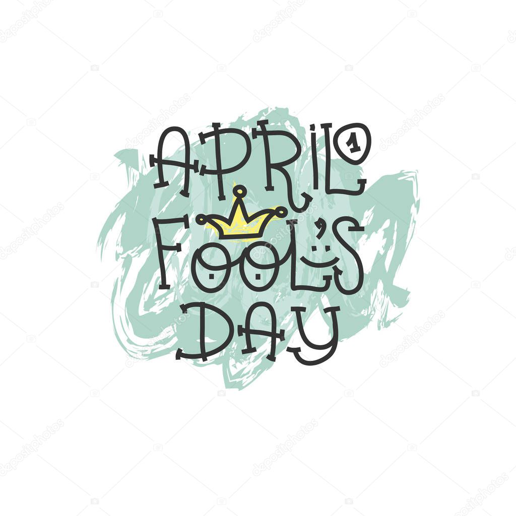 April Fools Day text with crown clown. April 1. Illustration for greeting card, banner, ad, promotion, poster, flier, blog, article, marketing, signage, email. Vector