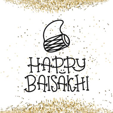 Metin mutlu Baisakhi kartıyla. Yeni yılda Punjab. Baisakhi Hindistan'da Festivali kutlamaları. Tatil için yazdırın. Vektör