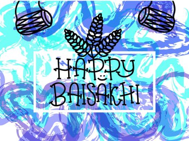 Metin mutlu Baisakhi kartıyla. Yeni yılda Punjab. Baisakhi Hindistan'da Festivali kutlamaları. Tatil için yazdırın. Vektör