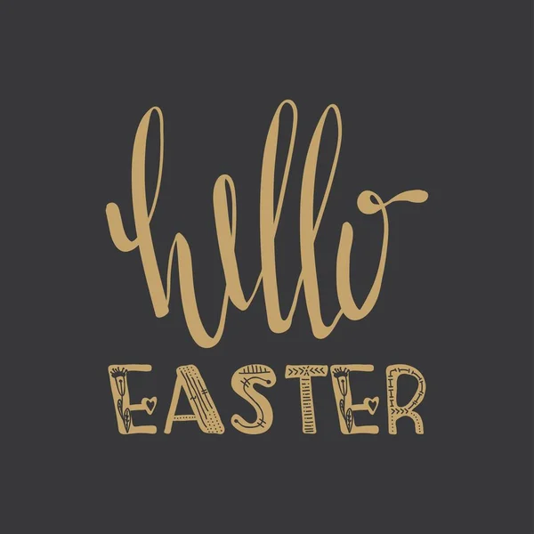 Hola Pascua. Patrón simple con texto de letras. Vacaciones de Pascua fondo negro y oro para imprimir en tela, papel para scrapbooking, papel de regalo y fondos de pantalla. Vector — Vector de stock