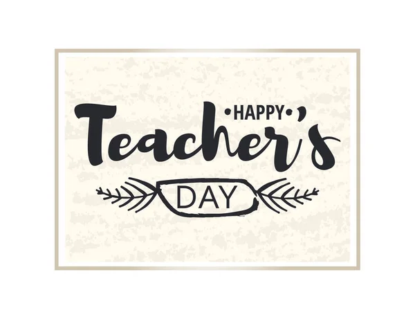 Happy teacher s Day Greeting Card. Brilliant frame with congratulations to the day of teachers. Gold sticker isolated on white background. Vector