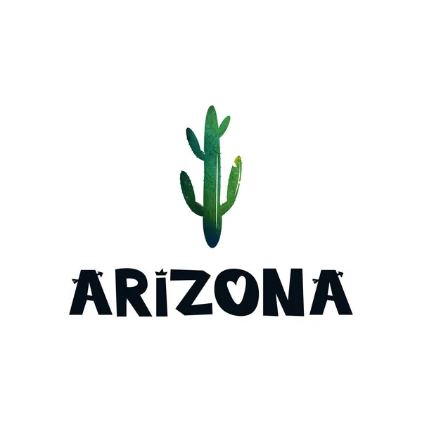 Tarjeta con cactus verde y texto Arizona. Ilustraciones de estilo escandinavo en blanco y negro. Diseño para textil, Papel pintado, tela. Dibujo simple. Vector — Vector de stock