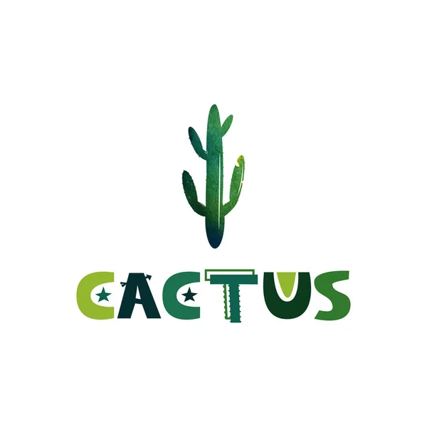 Texto de letras lindo de cactus. Imagen para imprimir. Fondo acuarela. Vector — Archivo Imágenes Vectoriales