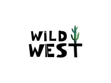 Vahşi Batı. Şirin suluboya kaktüs metinle yazı. T-shirtler için etiket. Suluboya arka plan. Vektör