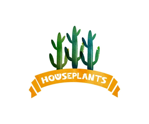 Cinta de banner de acuarela. Plantas de casa. Cactus en una olla. Fondo acuarela. Vector — Archivo Imágenes Vectoriales