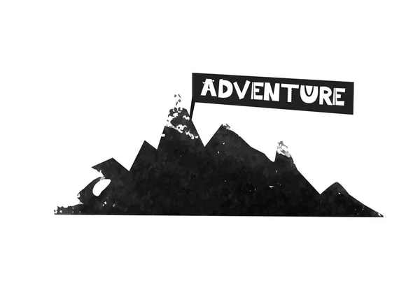 Die Reise in die Berge. Abenteuer. Schriftzug im skandinavischen Schwarz-Weiß-Stil. Aquarell Silhouette der schwarzen Berge. Vektor — Stockvektor