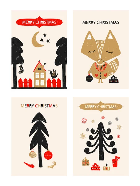 Natale una raccolta festiva di cartoline in stile disegnato a mano — Vettoriale Stock