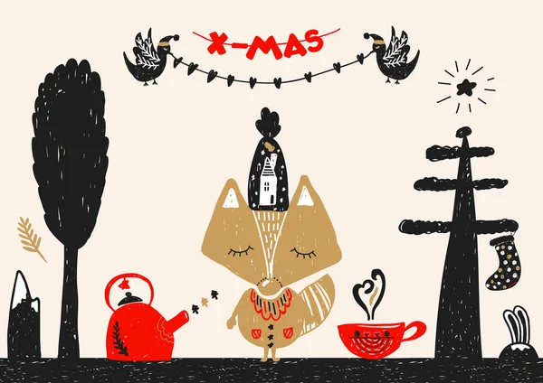 Рождественская открытка в стиле ручной работы — стоковый вектор