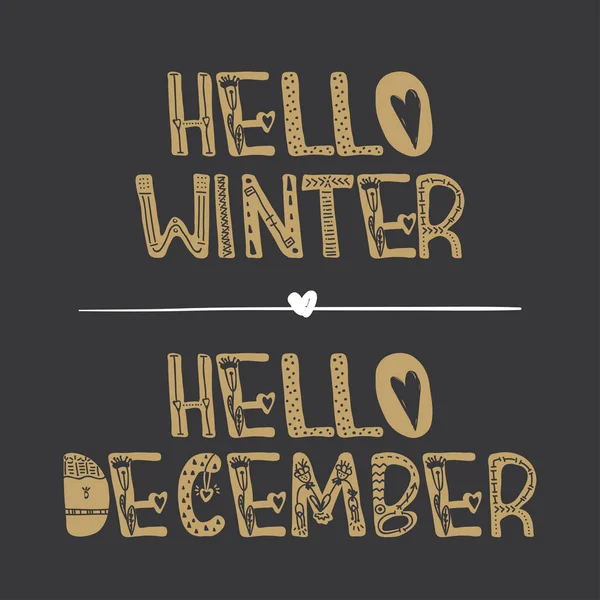 Dekorativní nápisy kolekce Hello zima a v prosinci Hello . — Stockový vektor