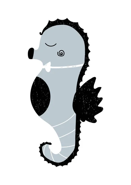 矢量插图与婴儿海马在斯堪的纳维亚风格孤立的白色背景。可作为海报, t-shirt 打印, 横幅, 卡片, 明信片, — 图库矢量图片