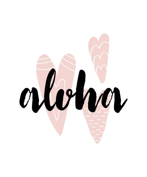 Letras Aloha con corazón. Ilustración de caligrafía vectorial. Hawaiano hecho a mano tropical exótica camiseta gráficos . — Vector de stock