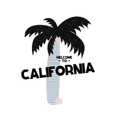 California Hoşgeldiniz İskandinav tarzı yazı ile kart. Vektör çizim