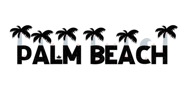 横幅与字体棕榈海滩在斯堪的纳维亚风格。矢量插图 — 图库矢量图片