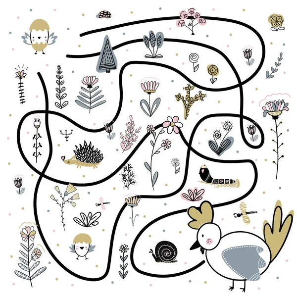 Cartoon Vector Illustration of Education Paths or Maze Game for Prechool Children with Children and Present. Вектор — стоковый вектор
