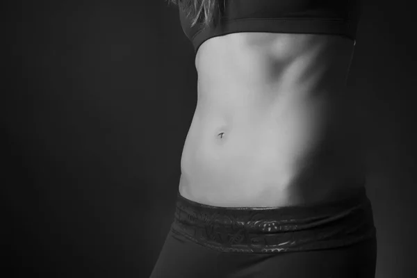 Muscles Abdominaux Féminins Sur Fond Noir Noir Blanc — Photo