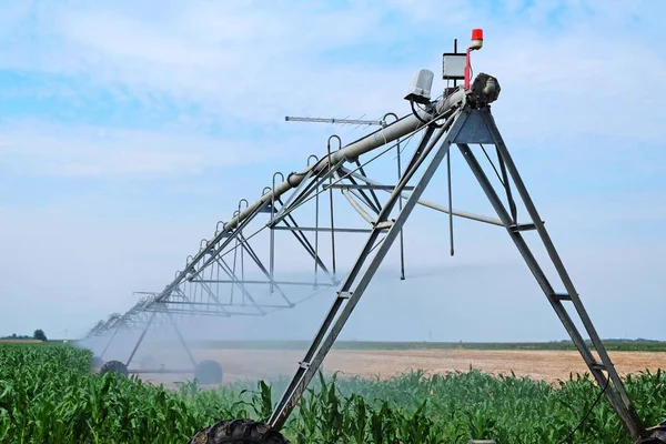 Impianto di irrigazione a sprinkler in campo agricolo — Foto Stock