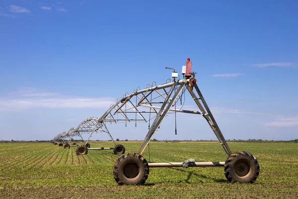 Sistema Riego Por Aspersión Campo Agrícola —  Fotos de Stock