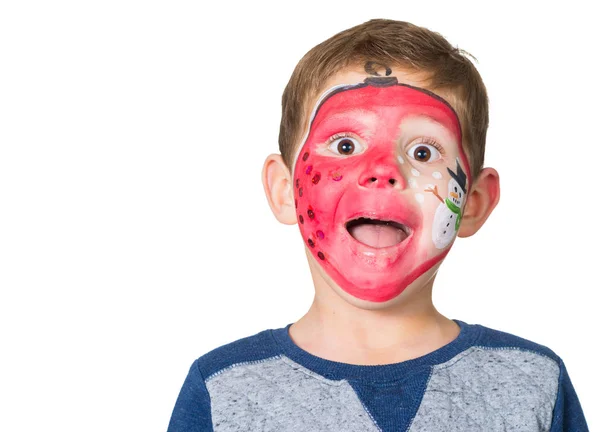 Lovely adorable kid with paintings on his face as a bauble with Stock Image