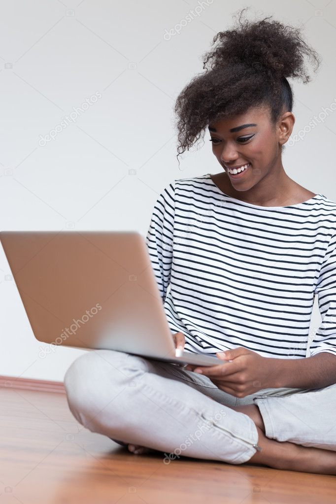 student girl using laptop