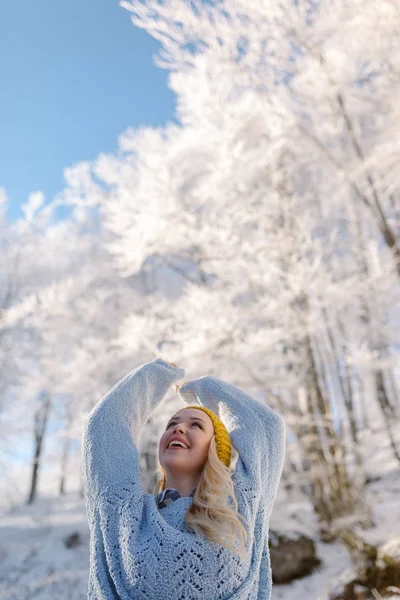 Приключенческая женщина зимой — стоковое фото