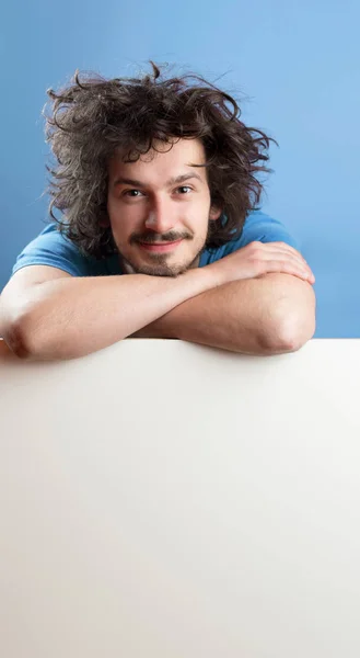 Man with white board — Stok fotoğraf