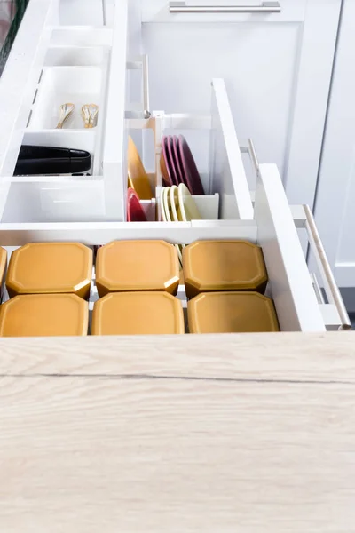 Detailed side view of a kitchen drawers — Stock Photo, Image