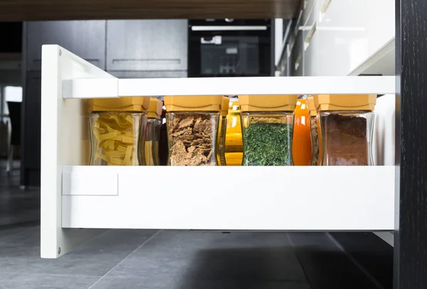 Organized modern kitchen drawers