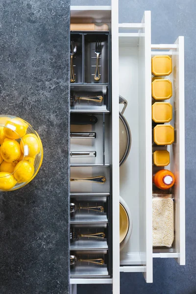 Utensils in kitchen drawers — Stock Photo, Image