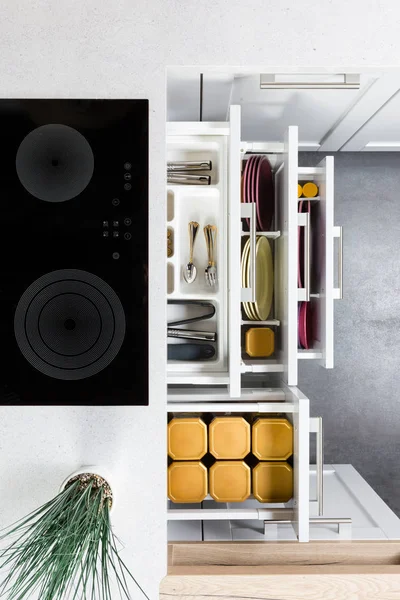 Organized modern kitchen drawers