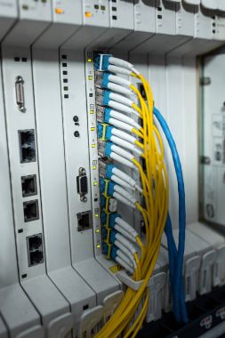 Ağ sunucu Oda yönlendiricileri ile renkli kablolar