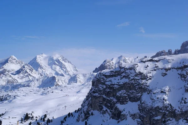 Panorama Paisagem Alpina Coberta Neve — Fotografia de Stock